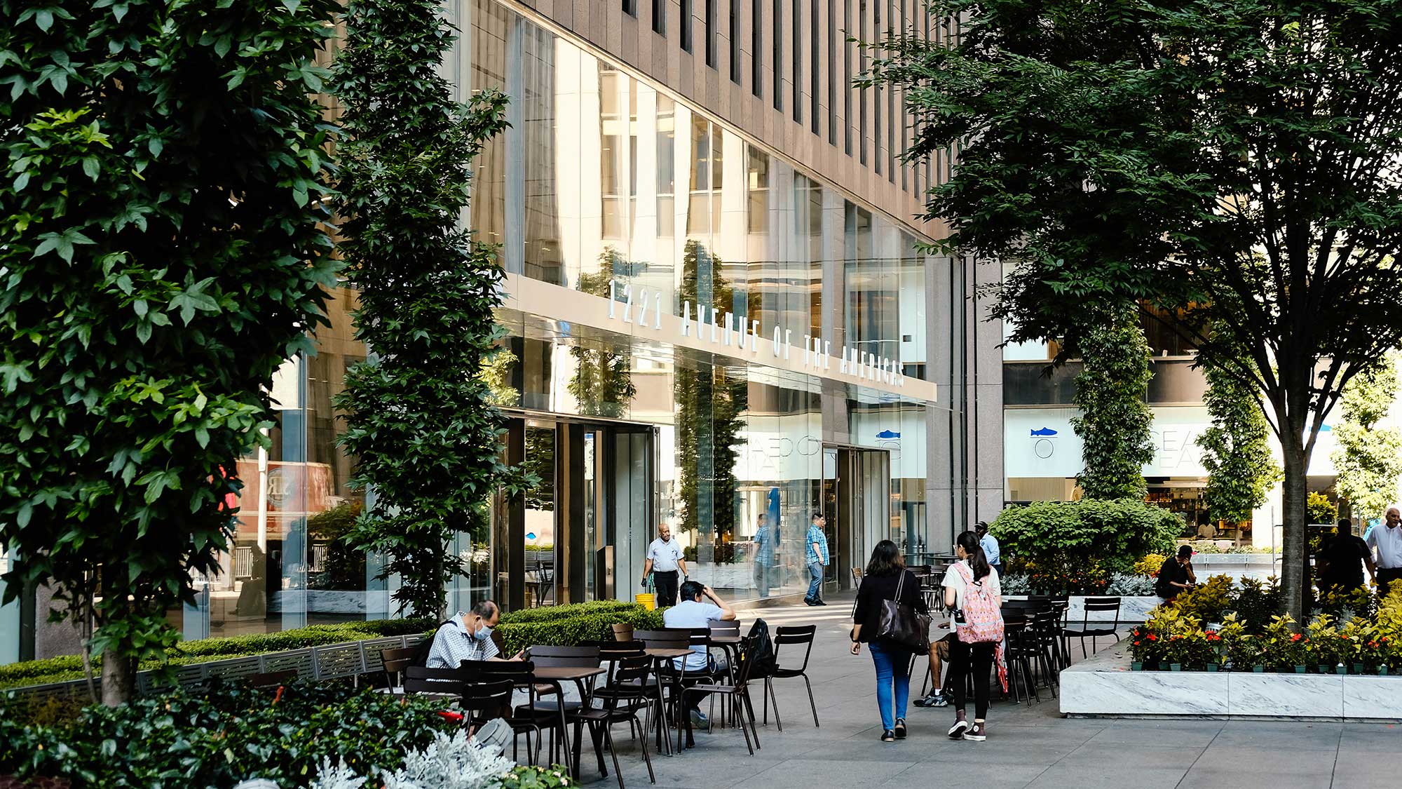 Sidewalk view of the 1221 Avenue of the Americas building