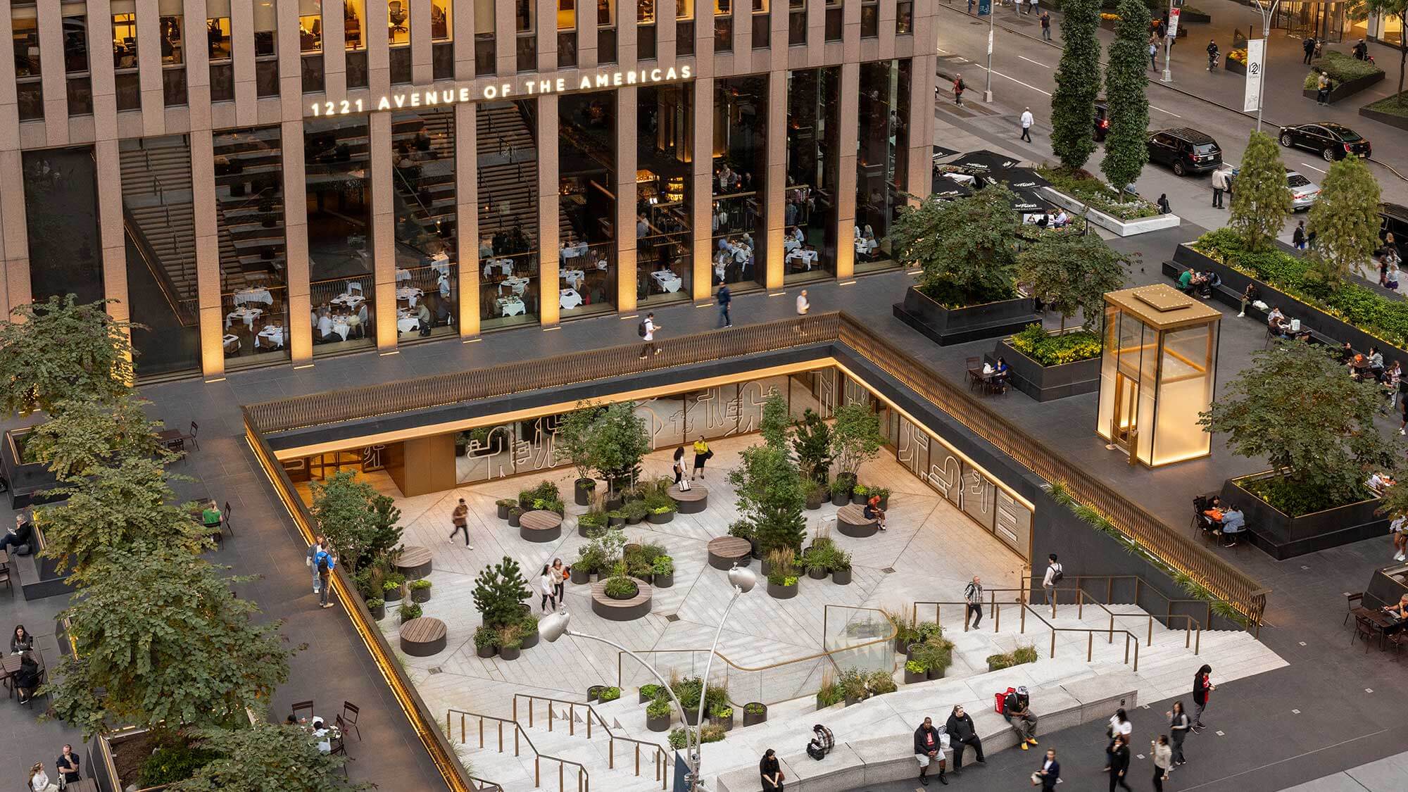 Sidewalk view of a busy afternoon in Midtown Manhattan New York